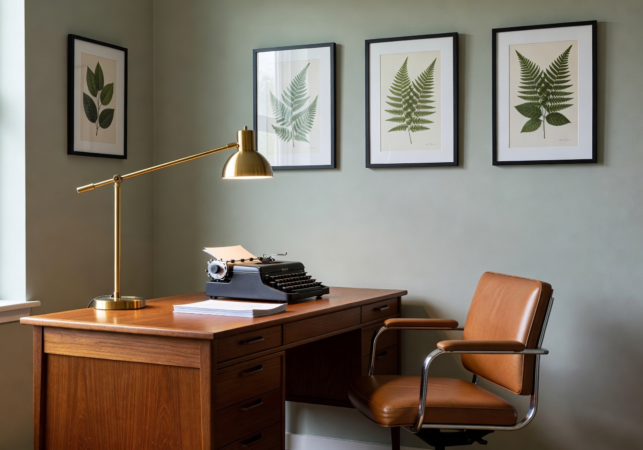 Mid-century home office after AI interior design redesign with DecorAI