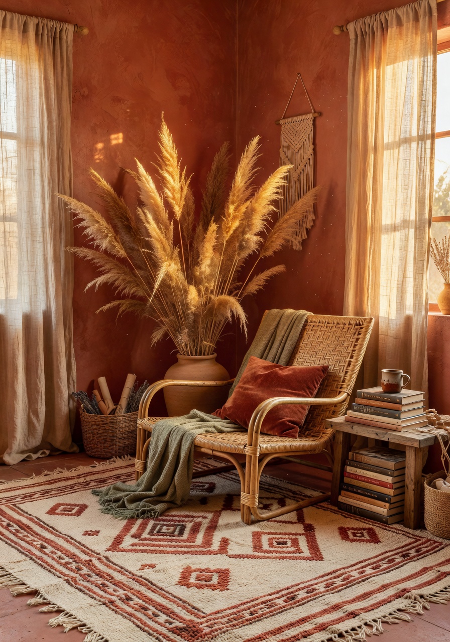 Bohemian AI interior design reading nook rendered with DecorAI